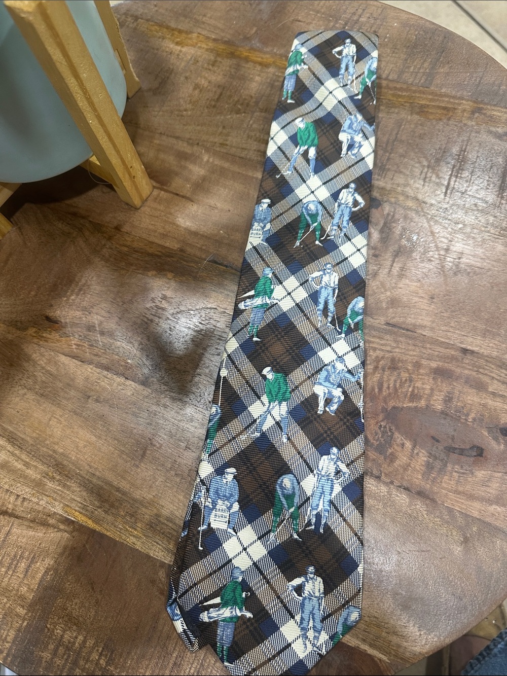 Faconnable Plaid Tie in Brown, Cream & Blue